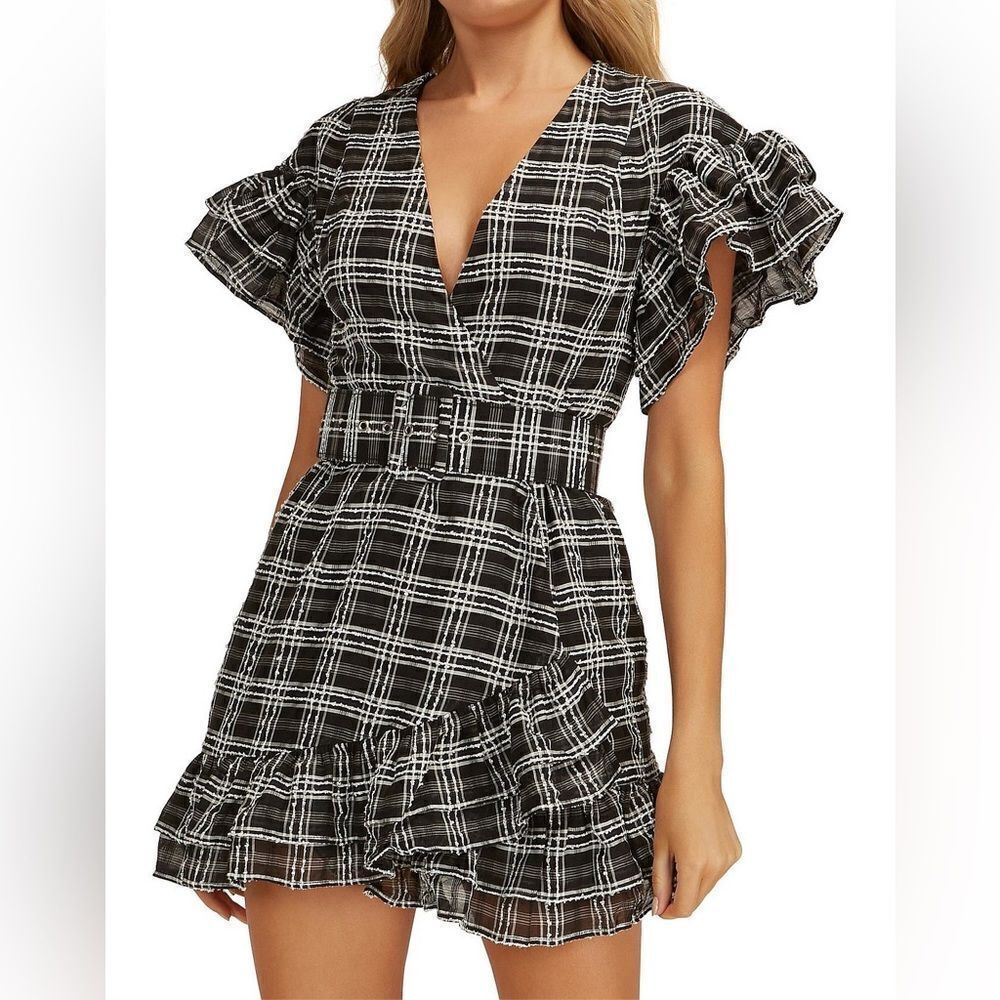 C/MEO BLACK PLAID MINI DRESS